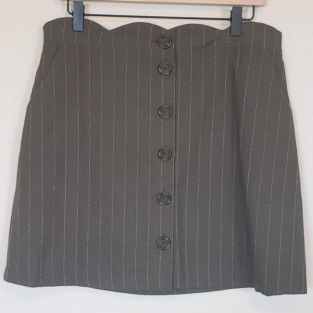 Blu Pepper Stripe Button Front Mini Skirt Women's Large NWT Dark Academia